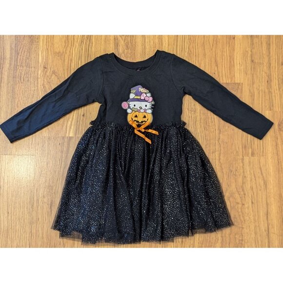 Hello Kitty Halloween Dress 3T By Sanrio Black Long Sleeve Pumpkin Glitter Tulle - Picture 1 of 5